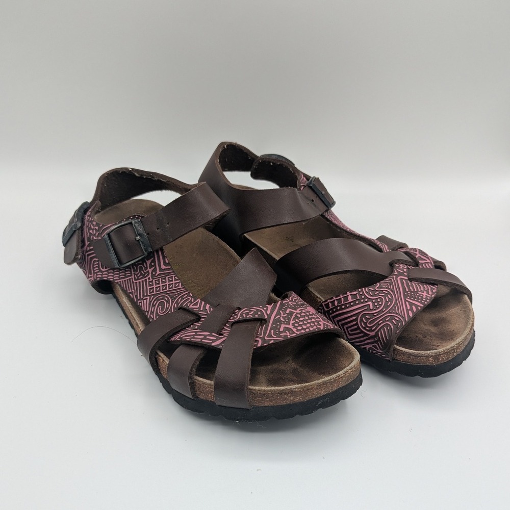 Papillio by Birkenstock Brown Pink Tribal Leather Strappy Sandals Womens 39 8.5